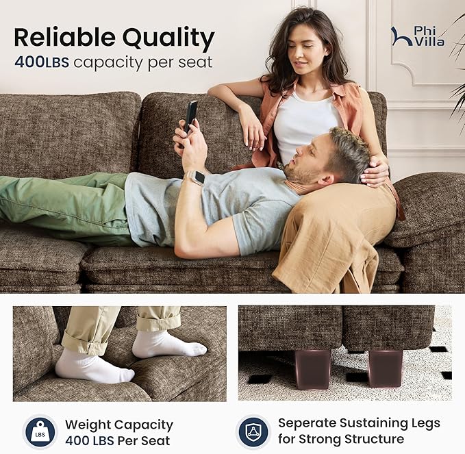 PHI VILLA Cloud Modular Couch Sets, 157.5" Sectional Sofa with U-Shaped Chaise, 6-Seater Couches with Movable Ottomans for Living Room, Chenille Fabric, Taupe
