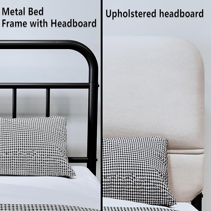 14Inch Metal Bed Frame,King Size Bed Frame with Upholstered Headboard,Heavy Duty Sturdy Mattress Foundation,Easy Assembly,No Box Spring Needed,White-King