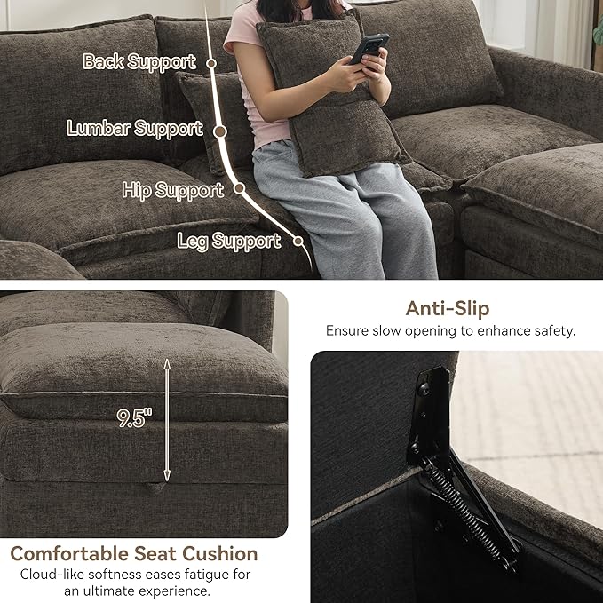 30" Cloud Modular Single Sofa Chair with Storage Ottoman, Modern Upholstered Accent Chair with Storage, Chenille Reading Lounge Armchair for Living Room, Bedroom, Small Space, Brown | Sofa Chair, Upholstered Chair, Accent Chair, Reading Lounge, Armchair