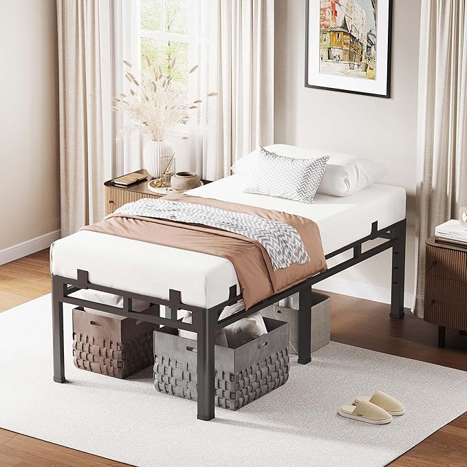ROIL 20 Inch Twin XL Bed Frame, Metal Bed Frame & Box Spring 2 in 1 Platform with Round Corner Legs, 4000LBS Double Layer Bed Frame with Headboard Holes Mattress Baffles, Noise-Free Easy Assembly