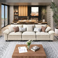 3 Seat Modular Sofa, 123.6'' Oversized Modern Chenille Sectional Couch with Wider Armrest and Pillow, Upholstered Cloud Deep Seat Sofa for Living Room, Beige
