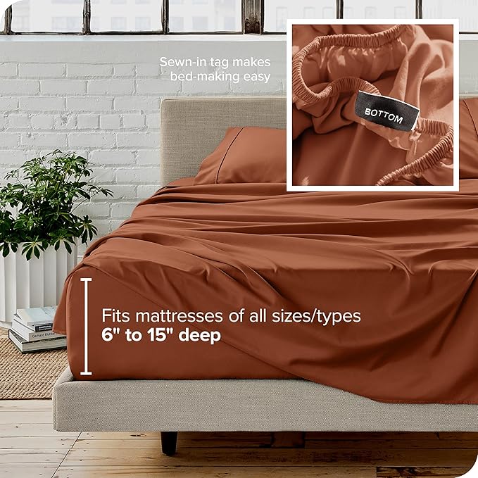 Bare Home Twin XL Sheet Set - 1800 Ultra-Soft Microfiber Twin Extra Long Bed Sheets - Double Brushed - Deep Pockets - Easy Fit - 3 Piece Set - Bedding Sheets & Pillowcases (Twin XL, Terracotta)
