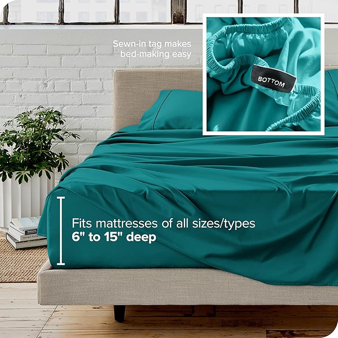 Bare Home Twin Sheet Set - 1800 Ultra-Soft Microfiber Twin Bed Sheets - Double Brushed - Deep Pockets - Easy Fit - 3 Piece Set - Bedding Sheets & Pillowcases (Twin, Emerald)