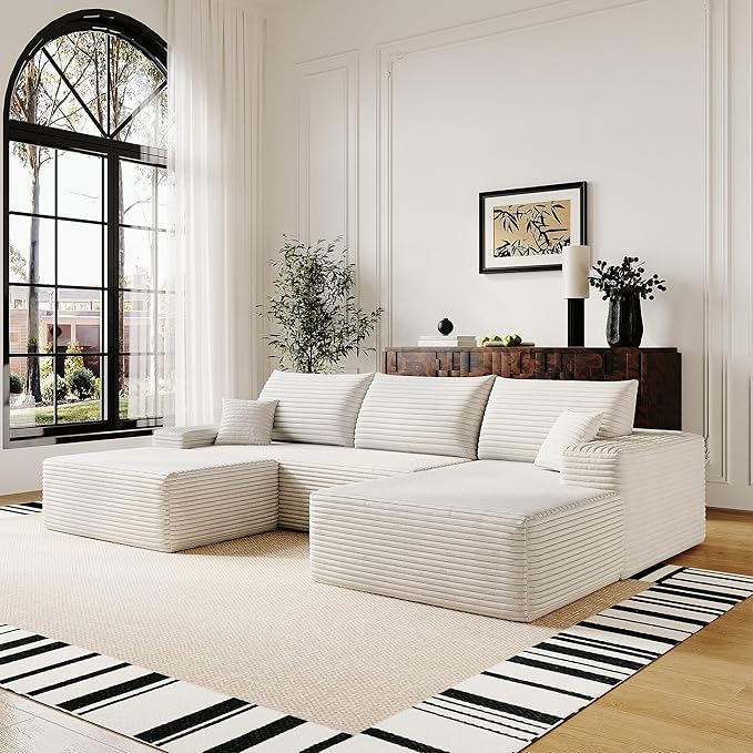 108" Sectional Couches for Living Room Cloud Couch Sofa with L-Shape Upholstered Boneless Couchs Modern Modular Sectional Couch with Chaise (White, 108" Right Facing Chaise+2Seaters+1Ottoman)
