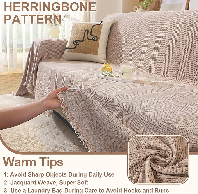 OstepDecor Sectional Couch Covers 2 Pieces, L Shaped Couch Cover Blanket, Sectional Sofa Cover Washable, Chaise Lounge Sofa Slipcovers Pet Furniture Protector for Dogs (71"x118"+91"x134", Khaki)