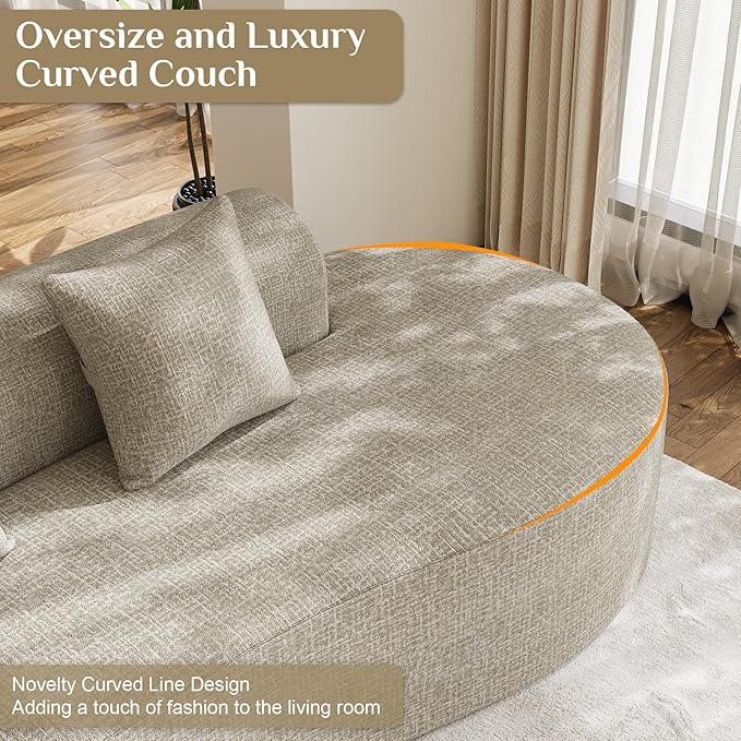 147" Oversized Sectional Sofa for Living Room, Large Modern Chenille Curved Cloud Couch, Luxury Plush 6-Seater Extra Deep Seat Boucle Boneless Couch, No Assembly Required, Light Brown