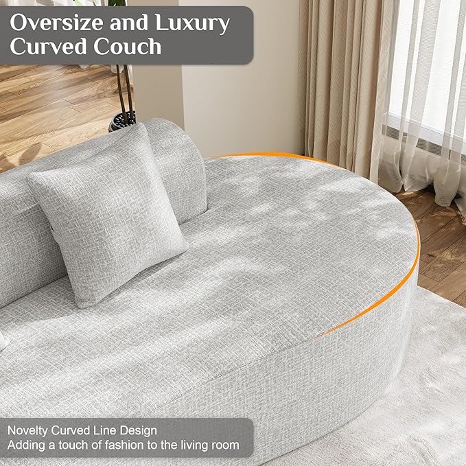 147" Oversized Sectional Sofa for Living Room, Large Modern Chenille Curved Cloud Couch, Luxury Plush 6-Seater Extra Deep Seat Boucle Boneless Couch, No Assembly Required, Beige White