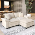 Sectional Loveseat with Ottoman, 87.5'' Oversized Chenille Love Seat Modular Sofa Couch with Pillow, 3-Seat Modern L Shaped Cloud Deep Seat for Bedroom Small Space, Beige