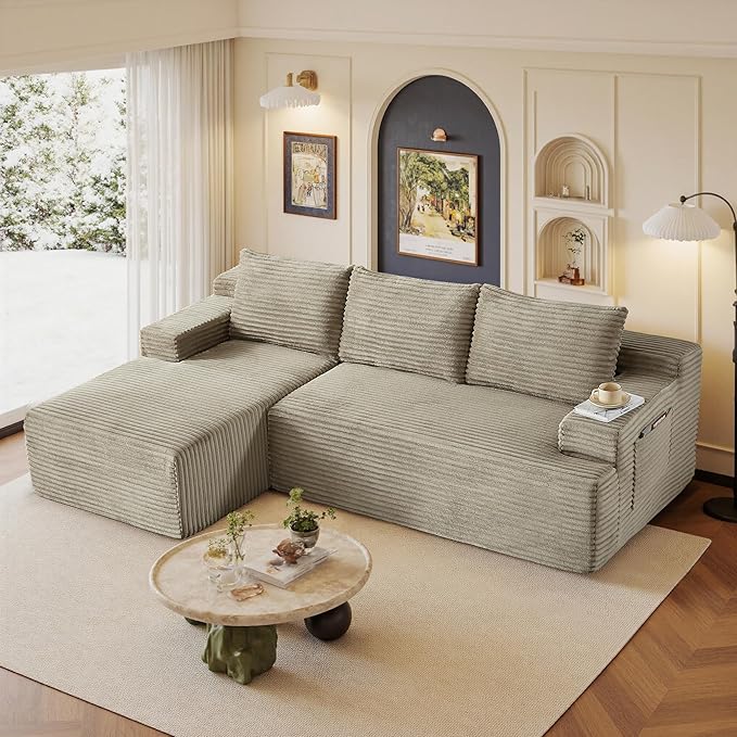 96" Sectional Couches for Living Room Cloud Couch Sofa with L-Shape Upholstered Boneless Couchs Modern Modular Sectional Couch with Chaise (Camel, 96" W+Left Facing Chaise+2Seaters)
