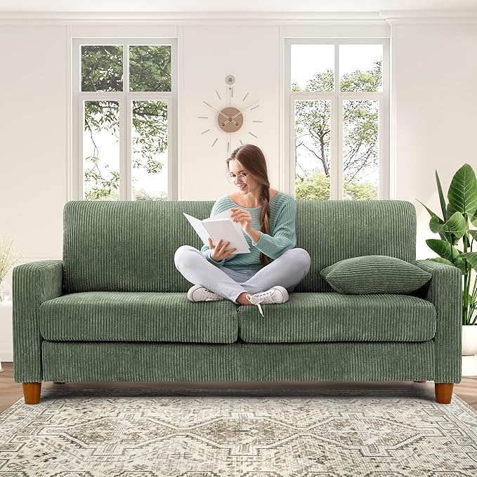 70in L Shaped Couch, Modular Sofa No Tool Assembly, Comfy Sectional Couches for Living Room 21in Deeper Seats, Corduroy Sofas for Living Room with 2 Pillows, Loveseat Sofa Set, Green Couch | Comfy Corduroy, Oversized 70in Couch, 700LB Tough, Tool-Free ...