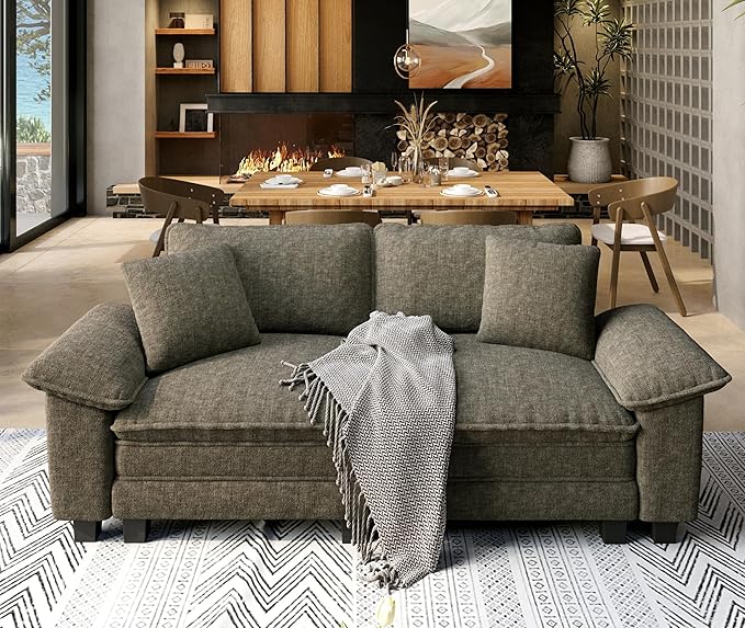 Modular Loveseat Cloud Sofa, 87.5'' Oversized Chenille Sectional Couch with Wider Armrest and Pillow, 2 Seat Upholstered Modern Love Seat for Living Room Bedroom, Smoky Grey