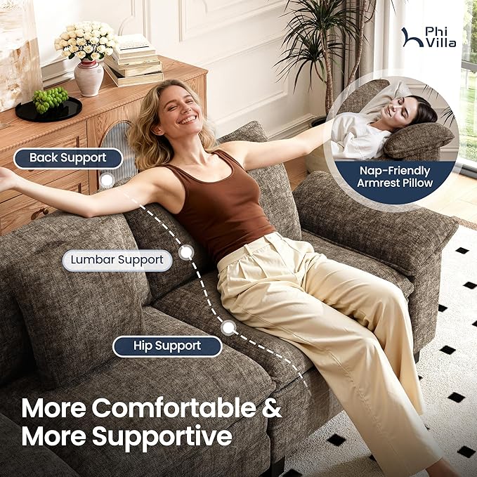 PHI VILLA Cloud Modular Couches Sets, 3 Pieces Large Sectional Sofa Set with Loveseats, 7-Seater Upholstered Couch for Living Room, Chenille Fabric, Taupe