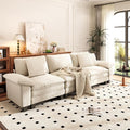 PHI VILLA Modern Modular Couches Sets, 123.6" Cloud Sectional Sofa with Upholstered Deep Seat, 3-Seater Couch for Living Room Small Spaces, Chenille Fabric, Beige