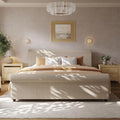 Christopher Knight Home Chenzi Linen Upholstered King Bed Frame and Headboard with Footboard, Wooden Platform King Size Bed Frame and Double-Layer Oval Legs, No Box Spring Needed, Sand Brown