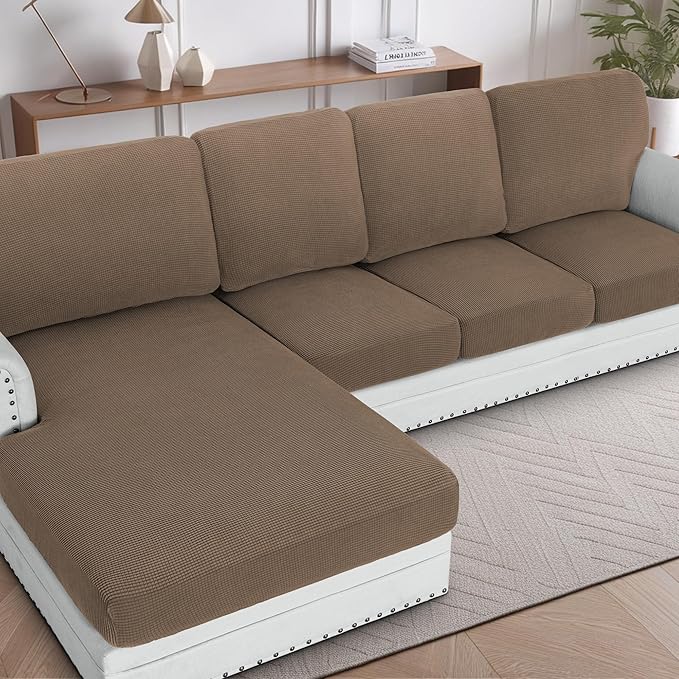 H.VERSAILTEX Sectional Couch Covers 1 Piece Chaise Slipcover L Shape Separate Cushion Couch Cover for Both Left/Right Sectional Couch (Seat Only: 1 Chaises, Macchiato)