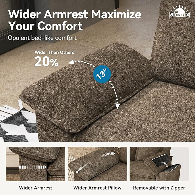 Modular Loveseat Cloud Sofa, 87.5'' Oversized Chenille Sectional Couch with Wider Armrest and Pillow, 2 Seat Upholstered Modern Love Seat for Living Room Bedroom, Taupe