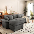 PHI VILLA Cloud Modular Couch Sets, 123.6" Sectional Sofa with L-Shaped Chaise, 4-Seater Upholstered Couches with MCorduroyovable Ottoman for Living Room, Corduroy Fabric, Grey