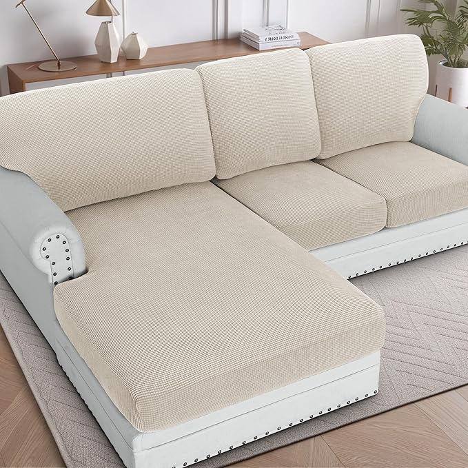 H.VERSAILTEX Sectional Couch Covers 6 Pieces Stretch Sofa Cover for Sectional Sofa Set Separate L Shaped Couch Cover for Both Left/Right Couch (Seat and Back: 1 Chaise + 2 Sofa, Island Fossi)