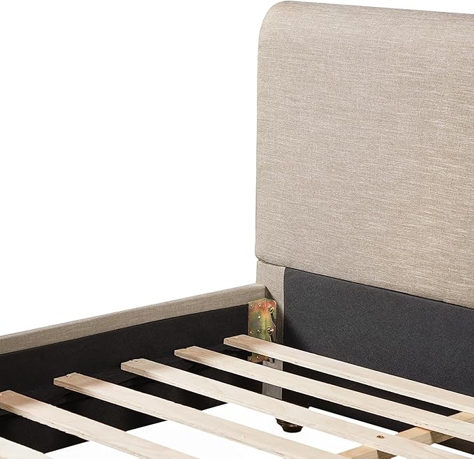 Christopher Knight Home Chenzi Linen Upholstered King Bed Frame and Headboard with Footboard, Wooden Platform King Size Bed Frame and Double-Layer Oval Legs, No Box Spring Needed, Sand Brown