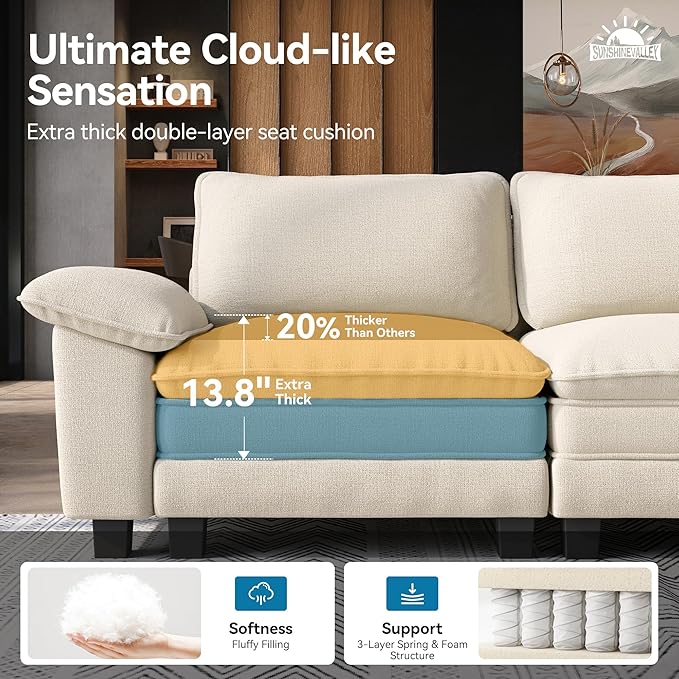 U Shaped Modular Cloud Couch, 157.5'' Oversized Chenille Sectional Sofa with Wider Armrest and Ottoman, Upholstered 6-Seat Modern Deep Seat for Bedroom Living Room, Beige