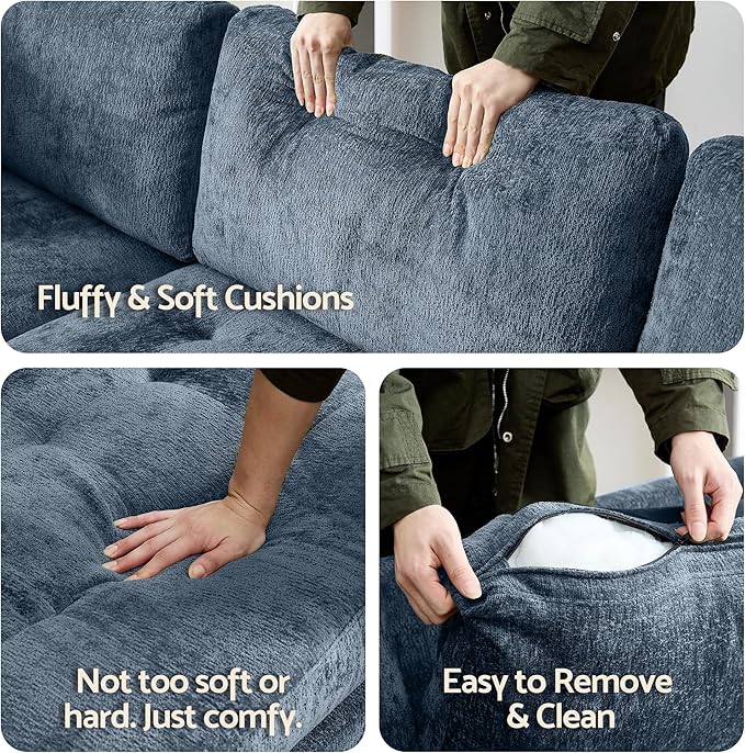 Luxe Oversized Modular Sectional Sofa，Modern Chenille Convertible Corner Couch，Comfy 5 Seater L-Shaped Sofas Sectional Cloud Couch for Living Room（Blue，5-Seater）