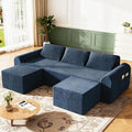 86.6" Cloud Boneless Sectional Sofa for Living Room, 3-Seater Modular Couch for Small Apartments with 2 Ottomans, Deep Seat Chenille Fabric Sofa, No Assembly Required, 72H Full Restore, Blue