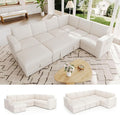 106.7" Sectional Sleeper Sofa with Pull Out Couch, Modern 7 Seat U Shaped Modular Couch, Sectionals Modular Sofa with Storage, Comfy Corduroy Couches Sectional for Living Room & Apartment, Beige