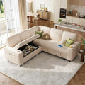LINSY HOME Pull Out Sofa Bed Sectional Sleeper Sofa with Storage, Plush Corduroy Pullout Modular Sectional Couches for Living Room, L Shaped Convertible Couch Bed for Apartment (Beige)