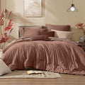 Monbix Twin XL Comforter Set Terracotta, Cationic Dyeing Bedding Set Reversible 5 Pieces, All Season Bed in a Bag with Comforter, Sheets, Pillowcase & Sham