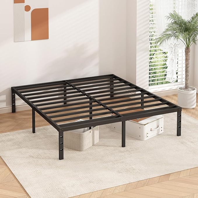 Metal Platform Bed Frame 16 Inch Tall,No Box Spring Needed,Full Size Bed with Heavy Duty Strong Support Slats,Easy to Assemble,Black