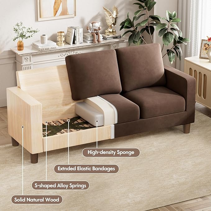 VICTONE Convertible Sectional Sofa Couch, 3 Seat L-Shaped Sofa with Linen Fabric Ottoman Small Couch for Small Apartments, Living Room and Office (Linen Fabric, Brown)