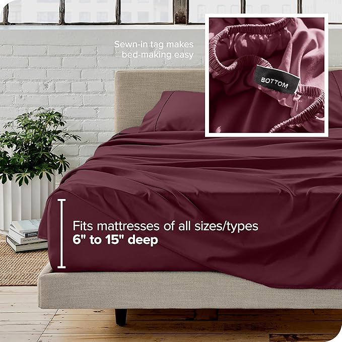Bare Home Full Sheet Set - 1800 Ultra-Soft Microfiber Full Bed Sheets - Double Brushed - Deep Pockets - Easy Fit - 4 Piece Set - Bedding Sheets & Pillowcases (Full, Burgundy)