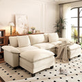 PHI VILLA Cloud Modular Couch Sets, 123.6" Sectional Sofa with U-Shaped Chaise, 5-Seater Couches with 2 Movable Ottomans for Living Room, Chenille Fabric, Beige
