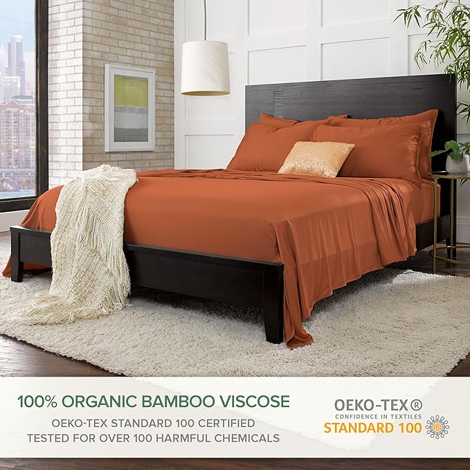 Pure Bamboo Full Sheets, Genuine 100% Organic Viscose Derived from Bamboo Bed Sheet Set, Luxuriously Soft & Cooling, Double Stitching, 2 Year Quality Promise (Full, Terracotta)