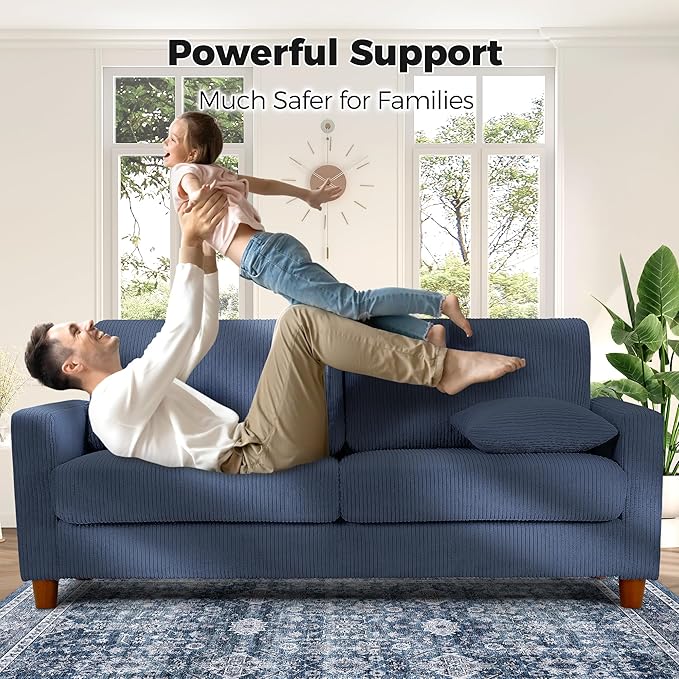 Kidirect 70in U Shaped Couch, Modular Sofa No Tool Assembly, Comfy Sectional Couches for Living Room 21in Deeper Seats, Corduroy Sofas for Living Room with 2 Pillows, Loveseat Sofa Set, Blue Couch | Comfy Corduroy, Oversized 70in Couch, 700LB Tough, To...