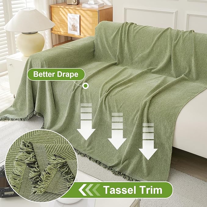 OstepDecor Sectional Couch Covers 2 Pieces, L Shaped Couch Cover Blanket, Sectional Sofa Cover Washable, Chaise Lounge Sofa Slipcovers Pet Furniture Protector for Dogs (71"x102"+71"x118", Green)