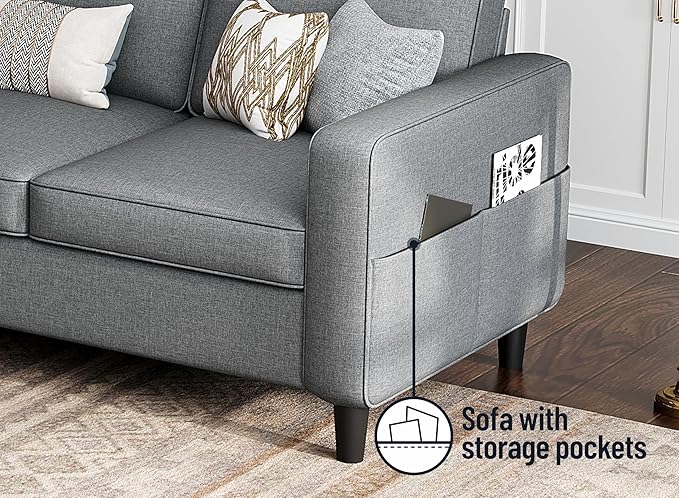 Sectional Sofas Couches for Living Room Convertible L Shaped Couch | Sofa with Ottoman, Washable Sofa Covers, 78" Small Couch, Grey Linen Fabric, 3 Seat Storage Couch