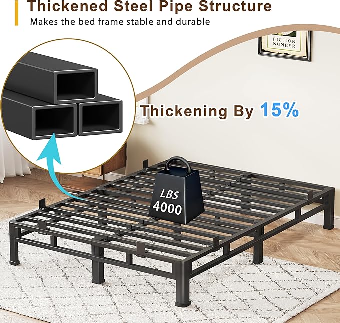 ROIL 10 Inch King Bed Frame, Metal Bed Frame & Box Spring 2 in 1 Platform with Round Corner Legs, 4000LBS Double Layer Low Profile Metal Platform Mattress Baffles, Noise-Free Easy Assembly