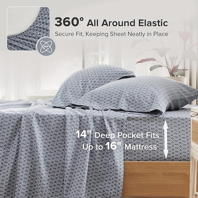 Comfort Spaces 100% Cotton Sheet Set Breathable, Lightweight, Soft with 14" Elastic Pocket Fits up to 16" Mattress, All Season Cozy Bedding, Matching Pillow Case, King Diamond Blue 4 Piece