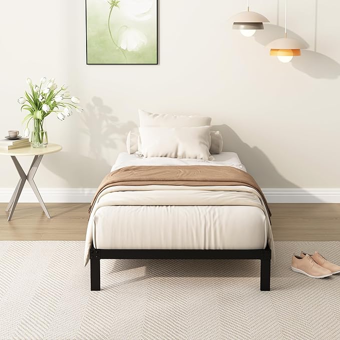 DiaOutro Narrow Twin Bed Frame 9 Inch Heavy Duty Low Profile Metal Platform No Box Spring Needed Mattress Foundation, Easy to Assembly, Noise Free, Black