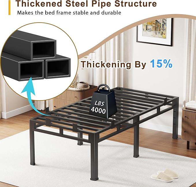 ROIL 24 Inch Twin XL Bed Frame, Metal Bed Frame & Box Spring 2 in 1 Platform with Round Corner Legs, 4000LBS Double Layer Bed Frame with Headboard Holes Mattress Baffles, Noise-Free Easy Assembly