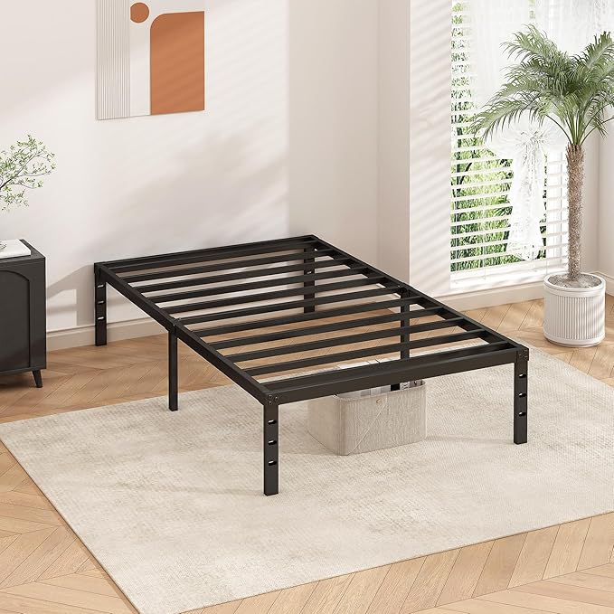 HLIPHA Metal Platform Bed Frame 18 Inch Tall,No Box Spring Needed,Twin Size Bed with Heavy Duty Strong Support Slats,Easy to Assemble,Black