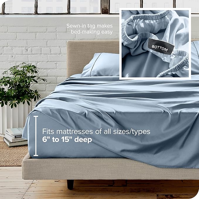 Bare Home Full XL Sheet Set - 1800 Ultra-Soft Microfiber Full Extra Long Bed Sheets - Double Brushed - Deep Pockets - Easy Fit - 4 Piece Set - Bedding Sheets & Pillowcases (Full XL, Dusty Blue)