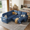 LINSY HOME Sleeper Sofa Bed with Pull Out Couch Modular Sectional Sofa (Blue, Sleeper Sofa 2) | Pull Out Sofa Bed, USB Charging, Cup Holders, Plush Corduroy, Storage