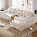 97" L-Shaped Cloud Corduroy Sofa with Right Chaise, Modular Sectional Couch, Flexible Combination Couches for Living Room, Bedroom, No Assembly Required (White)