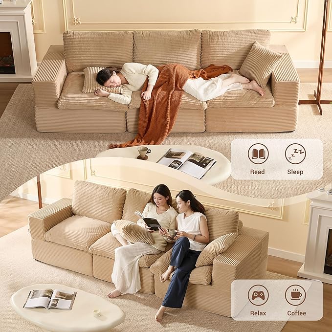106.3” Sectional Couches for Living Room, Set of Cloud Couch, Modular Sectional Sofa, Convertible Sofas Bed, Deep Seat Sofa, Corduroy,Camel