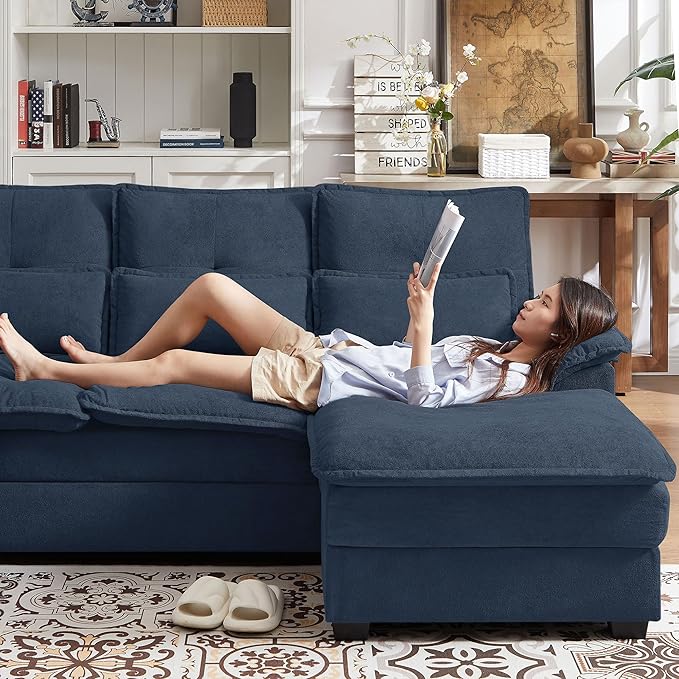 110" Sectional Couches for Living Room, 4 Seat U Shaped Couch with Double Chaise, Modular Cloud Sofa, Removable Cover, Modern Comfy Sofa for Home Furniture, Office and Basement