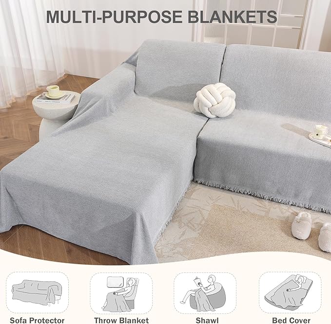 OstepDecor Sectional Couch Covers 2 Pieces, L Shaped Couch Cover Blanket, Sectional Sofa Cover Washable, Chaise Lounge Sofa Slipcovers Pet Furniture Protector for Dogs (71"x102"+71"x118", Light Grey)