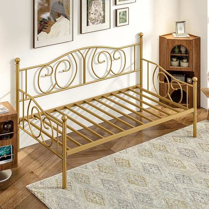 VECELO Twin Daybed Frame with Metal Slats, Modern Platform Bed Sofa for Living Room Bedroom Guest Room, Under-Bed Storage Space,Heavy Duty/Easy Assembly