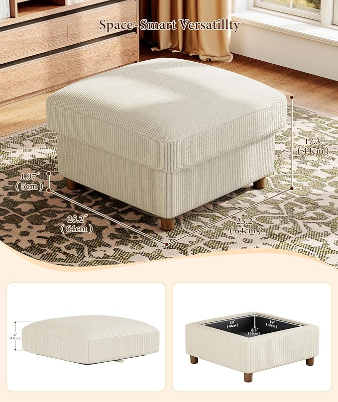 Kidirect 70in U Shaped Couch, Modular Sofa No Tool Assembly, Comfy Sectional Couches for Living Room 21in Deeper Seats, Corduroy Sofas for Living Room with 2 Pillows, Loveseat Sofa Set, Beige Couch | Comfy Corduroy, Oversized 70in Couch, 700LB Tough, T...